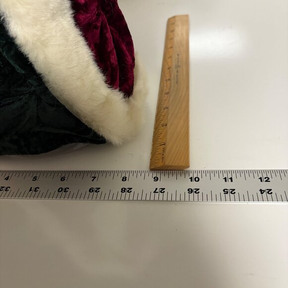 Santa Claus Figurine 16" Red Green Velvet Coat Faux Fur Trim Gold Sack Holiday - Picture 7 of 9